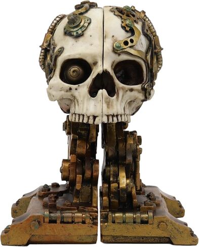 Ebros Gift Cyborg Robotic Gearwork Factory Steampunk Skull Cranium Head Bookends Set of 2 Figurine Collectible Statue Ossuary Halloween Macabre Skulls Accent Decor in Saudi Arabia