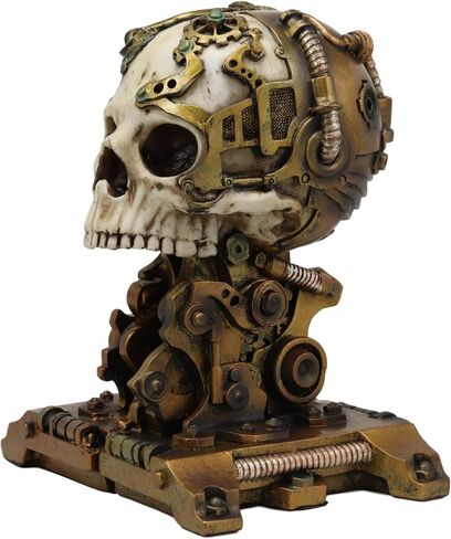 Ebros Gift Cyborg Robotic Gearwork Factory Steampunk Skull Cranium Head Bookends Set of 2 Figurine Collectible Statue Ossuary Halloween Macabre Skulls Accent Decor in Saudi Arabia