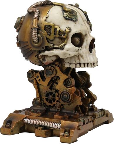 Ebros Gift Cyborg Robotic Gearwork Factory Steampunk Skull Cranium Head Bookends Set of 2 Figurine Collectible Statue Ossuary Halloween Macabre Skulls Accent Decor in Saudi Arabia