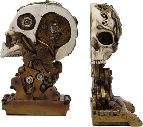 Ebros Gift Cyborg Robotic Gearwork Factory Steampunk Skull Cranium Head Bookends Set of 2 Figurine Collectible Statue Ossuary Halloween Macabre Skulls Accent Decor in Saudi Arabia