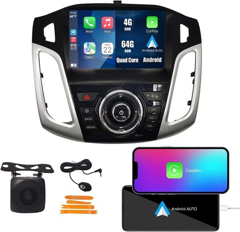 Kunfine Car Android Navigation Stereo GPS Radio Reverse Camera Display 9 "IPS Touchscreen Headunit Tablet Pad Media Player for Ford Focus 2012-2018، إذا كان ذلك ممكنًا، رباعي النواة 1G+16G طراز السيارة الأصلي in Kuwait