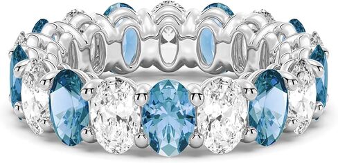 MSBLUE Lab Grown White Sapphire and Aquamarine Eternity Band, 14K White Gold Vermeil Wedding Ring, Rhodium Finish in Saudi Arabia