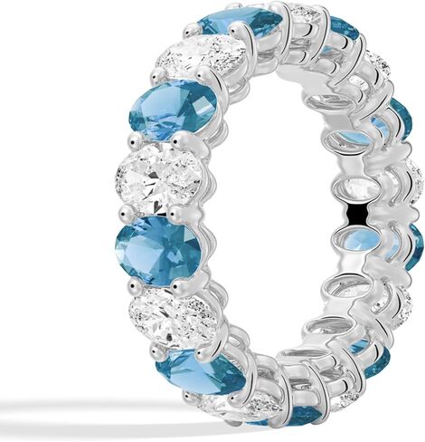 MSBLUE Lab Grown White Sapphire and Aquamarine Eternity Band, 14K White Gold Vermeil Wedding Ring, Rhodium Finish in Saudi Arabia