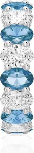 MSBLUE Lab Grown White Sapphire and Aquamarine Eternity Band, 14K White Gold Vermeil Wedding Ring, Rhodium Finish in Saudi Arabia