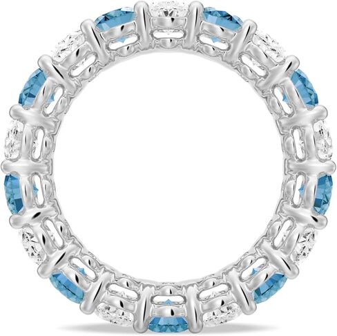 MSBLUE Lab Grown White Sapphire and Aquamarine Eternity Band, 14K White Gold Vermeil Wedding Ring, Rhodium Finish in Saudi Arabia