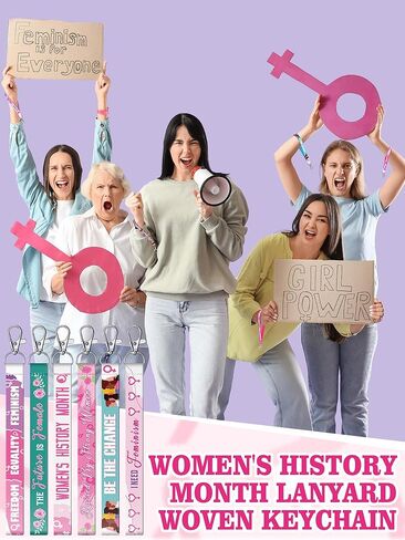 Henoyso 120 Pcs Women's History Month Lanyard Keychains Bulk Woman History Month Decoration Feminist Empowerment Key Rings International Women's Day Gifts Motivational Supplies Accessories in Saudi Arabia
