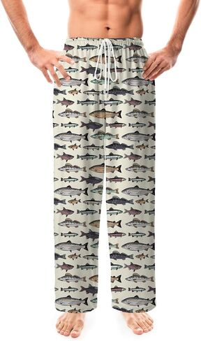 بنطال بيجامة رجالي بطبعة سمكة - ملابس نوم فضفاضة برباط لصيد الأسماك برباط وهدايا صيد السمك للرجال in Kuwait