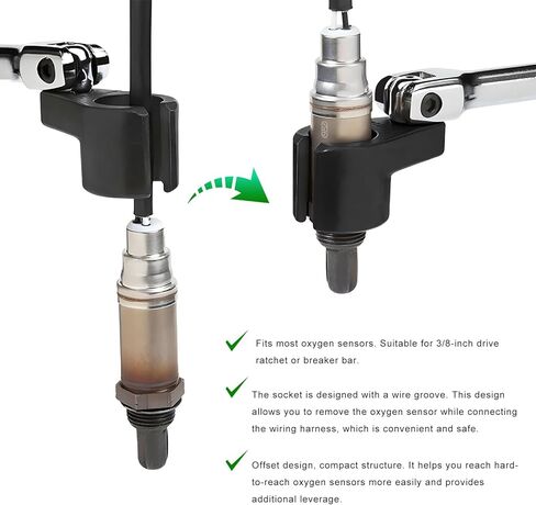 Offset Oxygen Sensor Socket, 3/8-Inch Drive by 7/8-Inch (22mm) Oxygen Sensor Wrench with Wire Gate, 6-Point Vehicle O2 Sensor Removal Tool Preventing Damage to Wires in Saudi Arabia