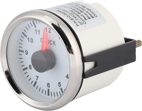 Universal Red Backlight 0-12 Hourmeter Clock Gauge for Car Boat Yacht, Stainless Steel Dial Meter for Auto Dashboard - 52mm Clock Watch (White Dial Silver Cover) in Saudi Arabia