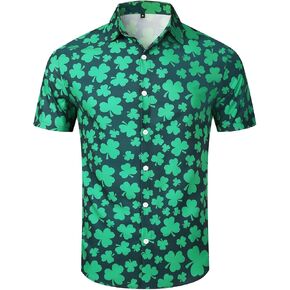 قميص رجالي لعيد القديس باتريك قمصان هاواي للنساء مطبوع عليه البرسيم الأيرلندي كاجوال بأكمام قصيرة للصيف على الشاطئ in Kuwait