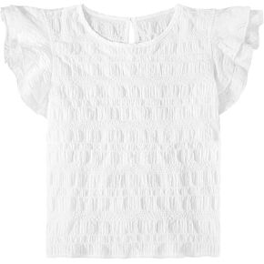 Girls Ruffle Shirt Cute Summer Smocked Cap Sleeve Tops Basic Casual Tees in Saudi Arabia