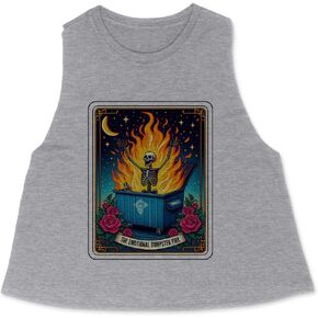 تي شيرت TeesAndTankYou Emotional Dumpster Fire Tarot Racerback قصير بدون أكمام للنساء in Kuwait