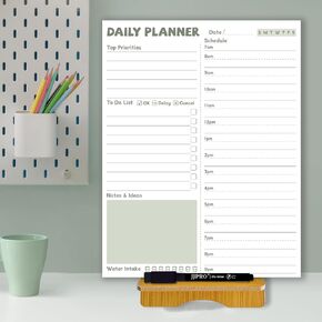 JJPRO Reusable Desktop Daily Planner with Stand,Reusable Time Schedule Board,11"x8.5" Hourly Schedule Dry Erase Board with Time Slots,Desk Hourly Dry Erase Board w/Engineered Wood Stand-Sage Green in Saudi Arabia
