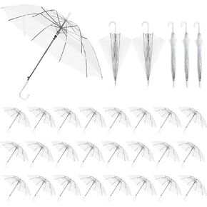 30 Pack Clear Wedding Umbrellas Bulk, Auto Open Stick Umbrellas with White European J Hook Handle Windproof Large Canopy Umbrella for Outdoor Wedding Bride Groom Photography GolfStick Umbrellas in Saudi Arabia