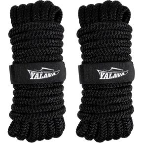 Dock Lines Nylon Rope Dock Lines for Boats Double Braided 2 Pack 25'&35' Boat Accessories Marine 3/8" 1/2" 5/8" Diameter (Black, 5/8" 一25') in Kuwait