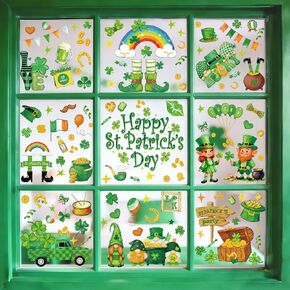 255 قطعة من ملصقات النوافذ لعيد القديس باتريك، 9 أوراق حظًا سعيدًا، عملات معدنية شامروك ليبرشاون، ملصقات زجاجية لديكور نوافذ عيد القديس باتريك في المنزل والمكتب والمدرسة والربيع in Kuwait