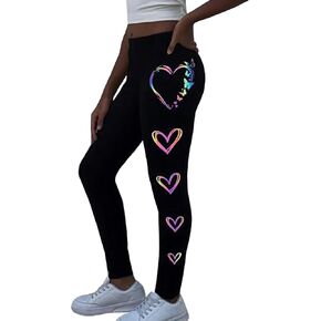 الفتيات طماق عالية الخصر بناطيل ضيقة متعددة الاستخدامات مطبوعة ملونة على شكل قلب سليم صالح الجوارب السراويل لمدة 8-12Y in Kuwait