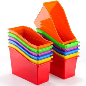 12 Pack Overlapping Classroom Storage Bins (Rainbow Colors) - Durable Book and Binder Holder, Plastic Vertical Storage Book Organizer Folder Classroom Organization Container Supplies in Kuwait