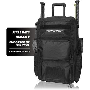 PowerNet Odyssey Rolling Baseball Softball Gear Bag | Hidden Backpack Straps | 4 Bat Sleeves | Ventilated Shoe Compartment | 2 Drink Pockets | Durable Equipment Bag in Saudi Arabia