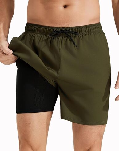Roxdme Mens Swim Trunks with Compression Liner Quick Dry Beach Shorts with Zipper Pockets in Kuwait