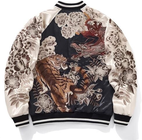 Dragon Tiger Embroidered Bomber Jacket Japanese Retro Streetwear Spring Fall Satin Varsity Coat for Men Women in Kuwait