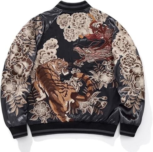 Dragon Tiger Embroidered Bomber Jacket Japanese Retro Streetwear Spring Fall Satin Varsity Coat for Men Women in Saudi Arabia