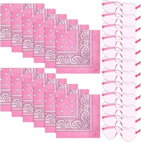 24 Pcs Paisley Bandanas & Rimless Heart Glasses,Cowboy Novelty Bandanas for Women Men Western Halloween Disco Party in Saudi Arabia