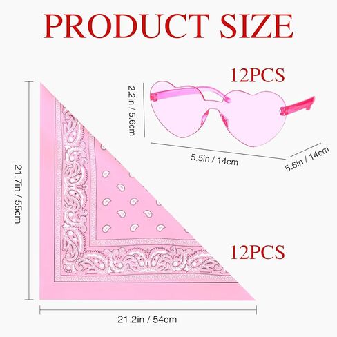 24 Pcs Paisley Bandanas & Rimless Heart Glasses,Cowboy Novelty Bandanas for Women Men Western Halloween Disco Party in Saudi Arabia