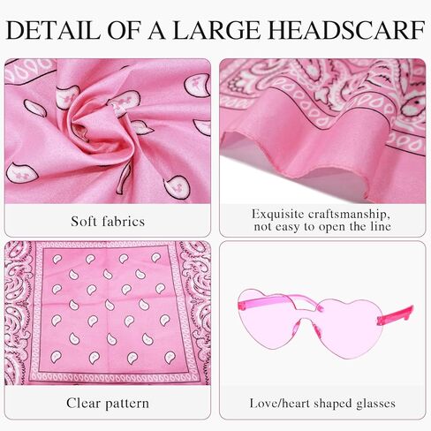 24 Pcs Paisley Bandanas & Rimless Heart Glasses,Cowboy Novelty Bandanas for Women Men Western Halloween Disco Party in Saudi Arabia