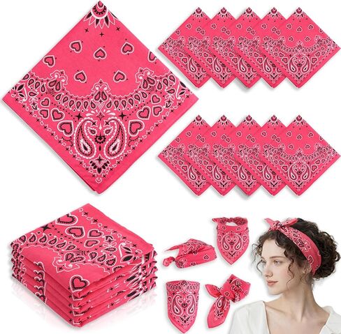 Cuffbow 12 Pcs Cotton Paisley Bandana Bulk 100% Cotton 22 x 22 Inch Bandanas Heart Pattern Headband for Party Women Men in Saudi Arabia
