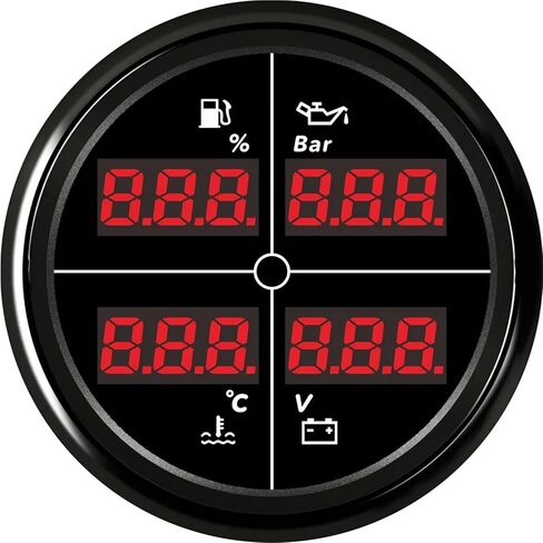 8 Color Backlight 52mm 4 in 1 Multifunction Gauge Digital Gauge 0-190ohm Fuel Level Gauge+Water Temp+Oil Pressure+Voltmeter Car(White Silver) in Saudi Arabia
