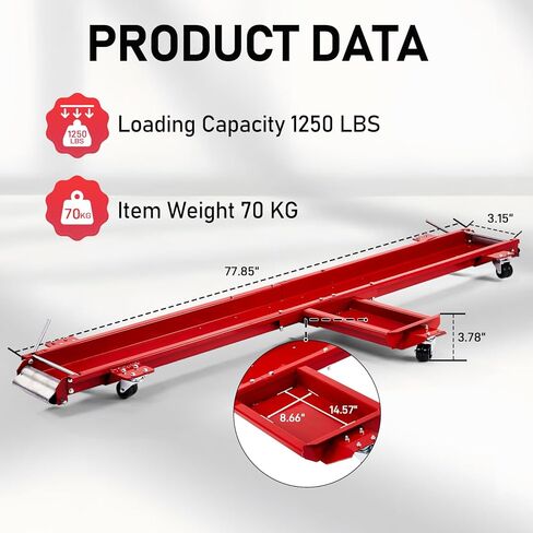 SUNROAD Motorcycle Dolly, 1250 lbs Heavy Duty Bike Mover with 5 Swivel Locking Casters & Adjustable Kickstand, One-Person Motorcycle Positioning for Garage & Workshop, Red in Saudi Arabia