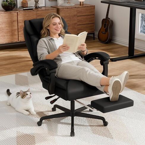 Furmax Massage Office Chair with Foot Rest 6 Points Vibration 500LBS Big and Tall Office Chair for Heavy People High Back Reclining Executive Computer Chair for Home Office Desk (Black) in Kuwait