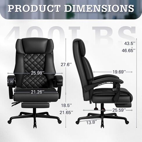 Furmax Massage Office Chair with Foot Rest 6 Points Vibration 500LBS Big and Tall Office Chair for Heavy People High Back Reclining Executive Computer Chair for Home Office Desk (Black) in Kuwait