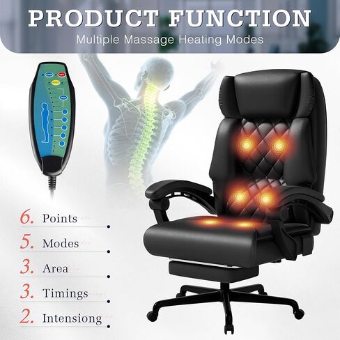 Furmax Massage Office Chair with Foot Rest 6 Points Vibration 500LBS Big and Tall Office Chair for Heavy People High Back Reclining Executive Computer Chair for Home Office Desk (Black) in Kuwait