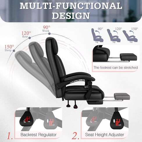 Furmax Massage Office Chair with Foot Rest 6 Points Vibration 500LBS Big and Tall Office Chair for Heavy People High Back Reclining Executive Computer Chair for Home Office Desk (Black) in Kuwait