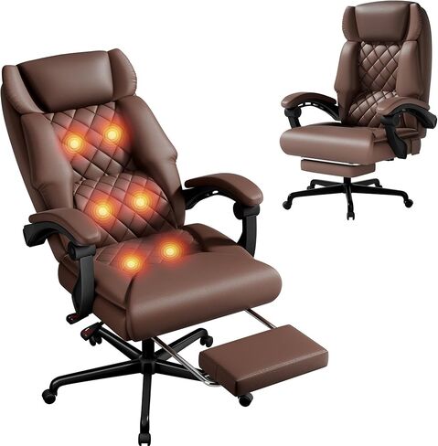 Furmax Massage Office Chair with Foot Rest 6 Points Vibration 500LBS Big and Tall Office Chair for Heavy People High Back Reclining Executive Computer Chair for Home Office Desk (Black) in Kuwait