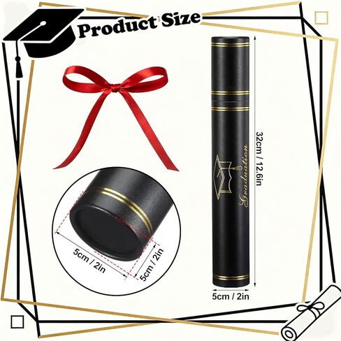 حامل أنبوب دبلوم التخرج باللون الأسود من Tinlade مع غطاء تخرج بختم رقائق ذهبية مقاس 12.6 × 2 × 2 بوصة، حامل تمرير شهادة مقاوم للماء لوثائق دبلوم الشهادة، مخططات الملصقات in Kuwait