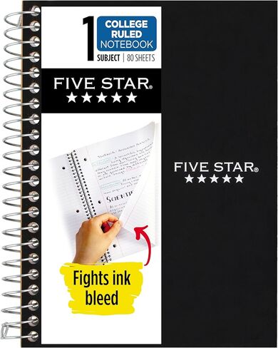 Five Star Spiral Notebook, 1 Subject, College Ruled Paper, 4-3/8" x 7", Personal Size, 80 Sheets, Fights Ink Bleed, Water Resistant Cover, Prom Pink (450048R) in Kuwait