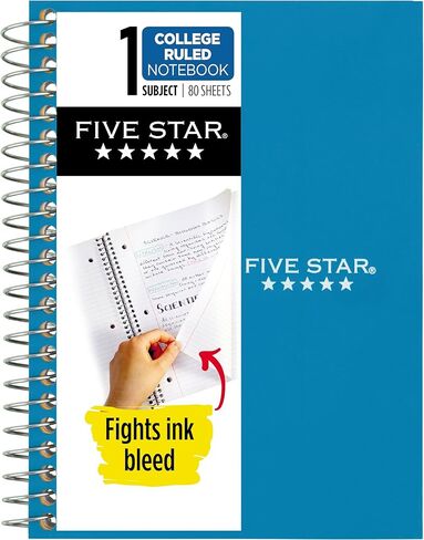 Five Star Spiral Notebook, 1 Subject, College Ruled Paper, 4-3/8" x 7", Personal Size, 80 Sheets, Fights Ink Bleed, Water Resistant Cover, Prom Pink (450048R) in Kuwait