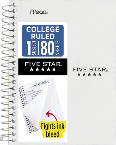 Five Star Spiral Notebook, 1 Subject, College Ruled Paper, 4-3/8" x 7", Personal Size, 80 Sheets, Fights Ink Bleed, Water Resistant Cover, Prom Pink (450048R) in Kuwait