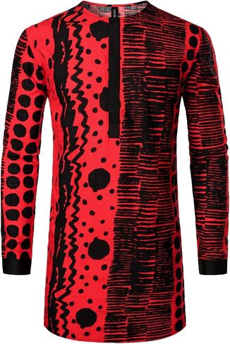 LucMatton Men's African Traditional Pattern Printed Hidden Button Long Sleeve Dashiki Shirt with Pocket in Saudi Arabia