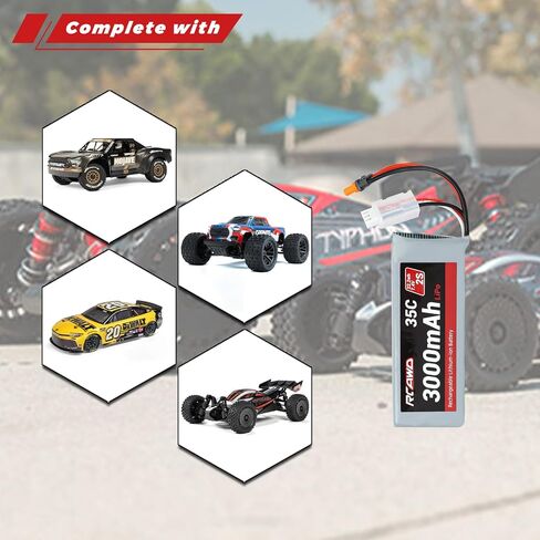 RCAWD 7.4V Lipo Battery 2S 35C 2200mAh with JST Plug IC2 Connector 3S 7.4V 1.3A Charger for 1/12 Losi NAS Brushed Arrma Grom 2S Mojave Typhon Granite Series Upgrades Part in Saudi Arabia