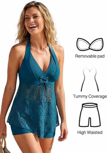 Modlily Tie Back Womens Tankini Swimsuits with Board Shorts, Handkerchief Hem Two Piece Swimwear in Kuwait