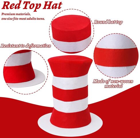 4 قطع زي الهالوين، فيونكة حمراء/قبعة مخططة باللون الأحمر والأبيض/فروي أبيض/قفازات بيضاء إكسسوارات أزياء الهالوين in Kuwait