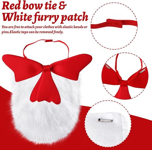 4 قطع زي الهالوين، فيونكة حمراء/قبعة مخططة باللون الأحمر والأبيض/فروي أبيض/قفازات بيضاء إكسسوارات أزياء الهالوين in Kuwait