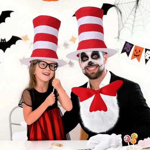 4 قطع زي الهالوين، فيونكة حمراء/قبعة مخططة باللون الأحمر والأبيض/فروي أبيض/قفازات بيضاء إكسسوارات أزياء الهالوين in Kuwait