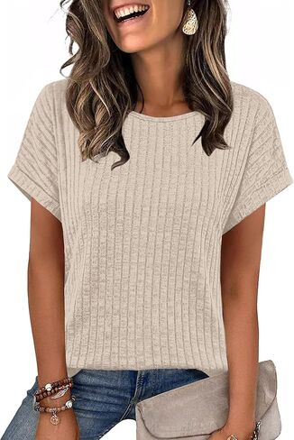 WIHOLL Women Textured Shirts Casual Cap Sleeve Tops Loose Fit 2026 Summer Spring Fashion Outfits in Saudi Arabia