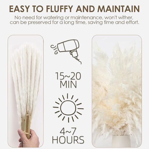 20PCS White Pampas Grass Decor, Natural Dried Pampas Grass Bulk Short Pompas Grass Vase Fillers, Perfect for Wedding Baby Shower Party Farmhouse Boho Home Decor in Saudi Arabia