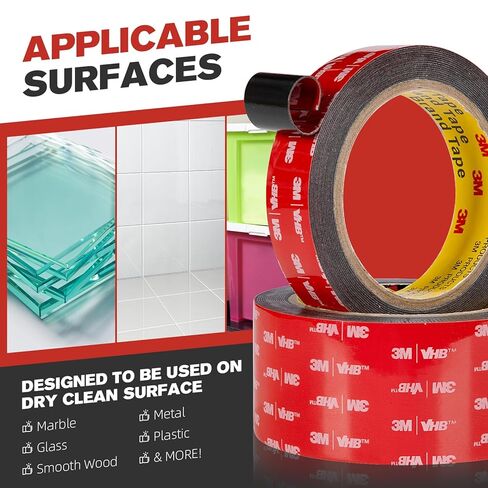 3M Double Sided Tape Heavy Duty VHB, 0.39"×16.5ft, 4905 Strong Adhesive Waterproof Mounting Tape for Automotive, LED Strip Lights, DIY Home Décor Clear in Kuwait
